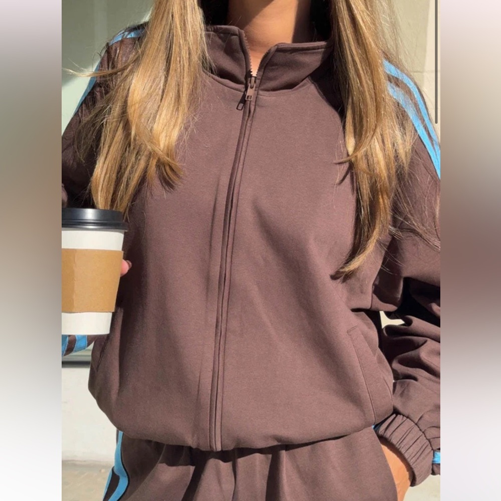 beginning boutique brown & blue striped track suit - Picture 8 of 12